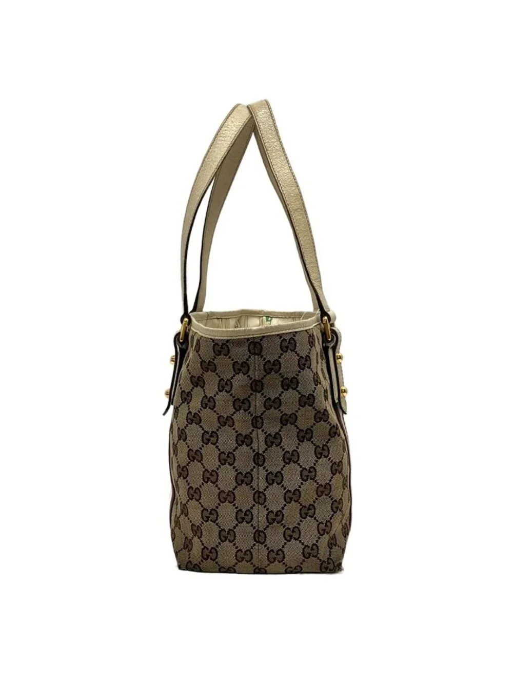 Gucci Tote GG Pattern Beige Dark Brown White Leather